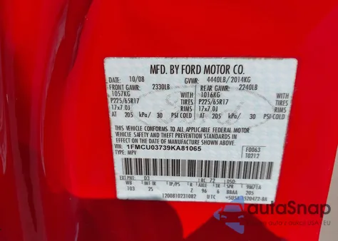 2009 Ford Escape Xlt z USA, uszkodzony, nr VIN 1FMCU03739KA81065